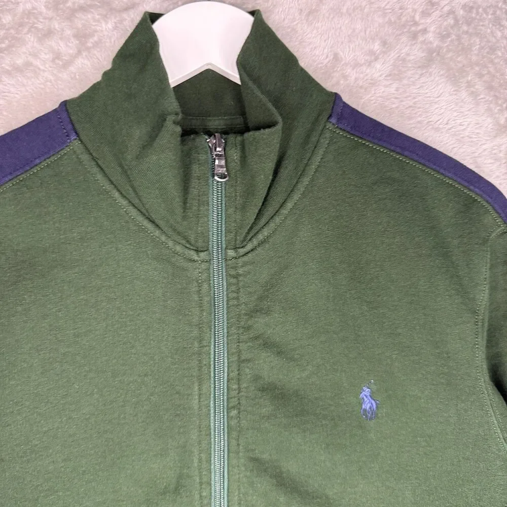 Polo Ralph Lauren Track Jacket Mens Medium Green Blue Stripe Full Zip Mock Neck